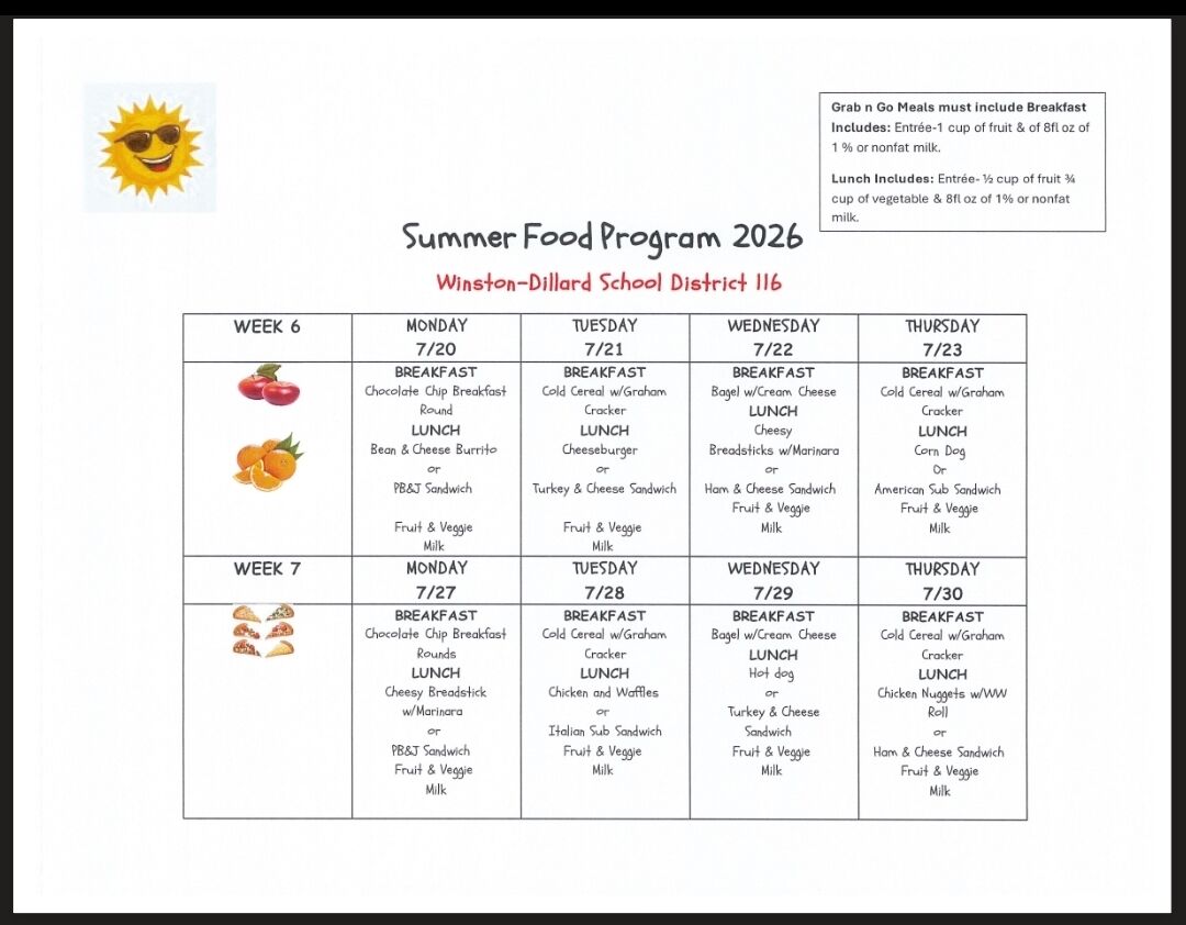 Summer Food Program Menu